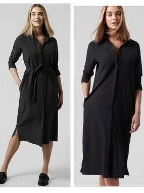 Athleta Urbanite Dress Black belt pockets long midi maxi professional 846038 S